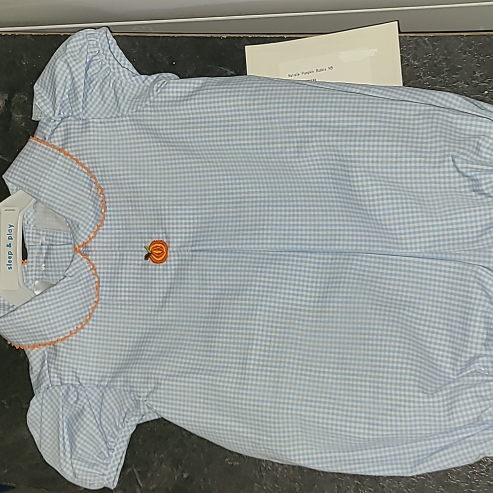Baby Blessings Blue with Pumpkin Onesie NB, NWT